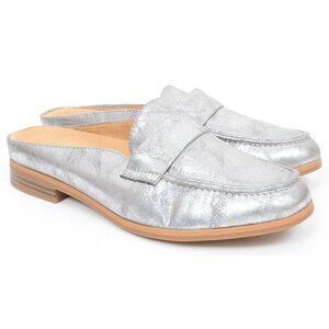 Naturalizer Womens 9M Mattie Mules Slip On Shoes Loafers Silver Faux Leather